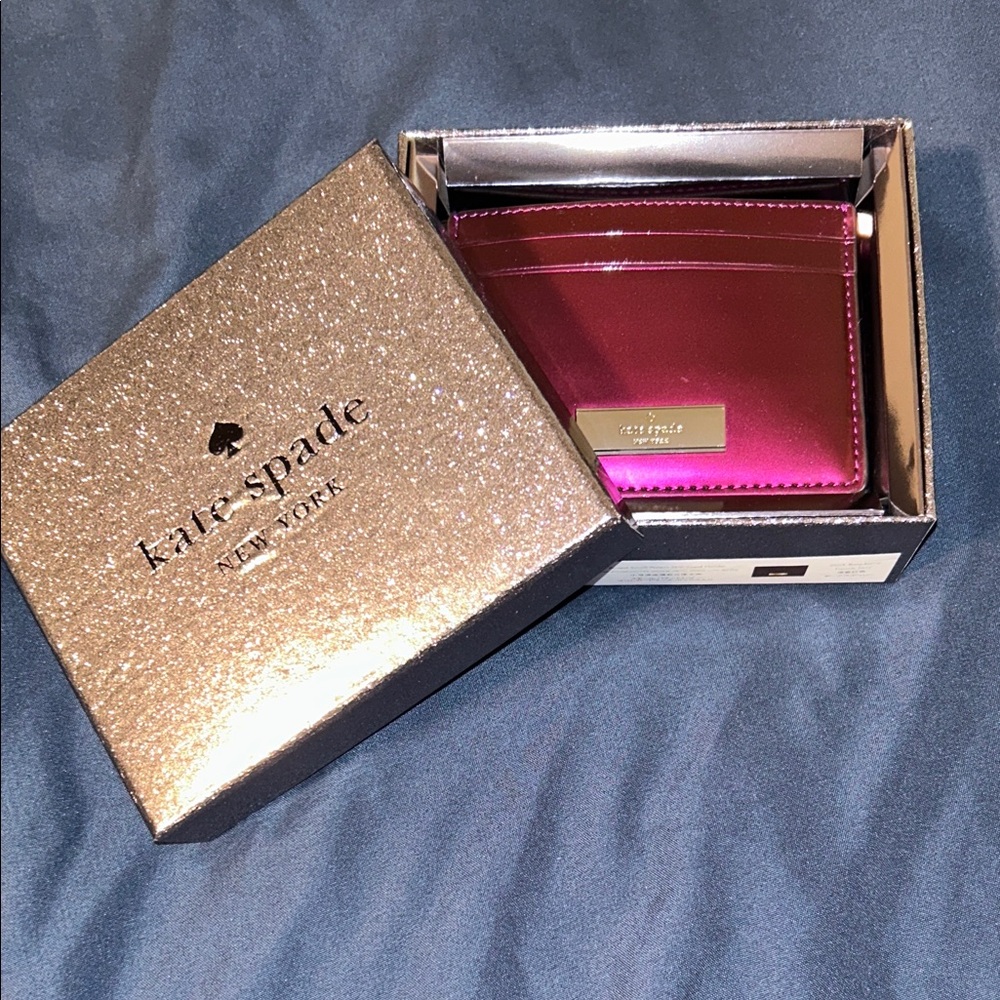 kate spade metallic fuchsia pink cardholder & Gift box NWT